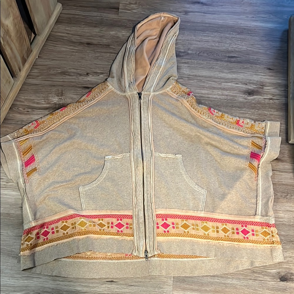 Colorful Hooded Poncho with Geometric Patterns